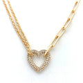 New Trend Charming Fashion Jewelry Gold Plated Alloy Heart Shape Rhinestone Link Chain Pendant Necklace for Women