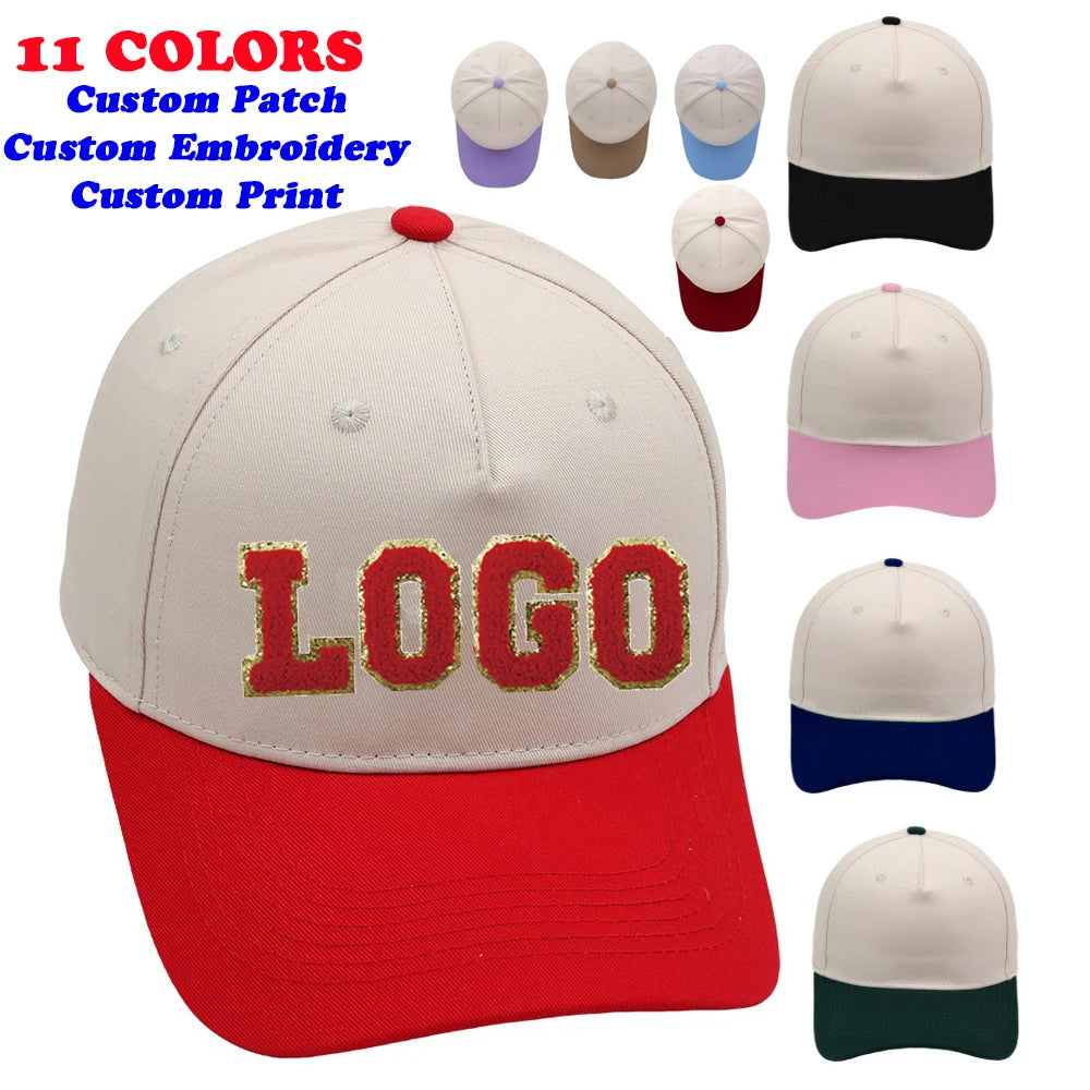 Unisex Custom Two-Tone Cotton 5-Panel Baseball Cap Free Logo Sporty Structured Ball Cap