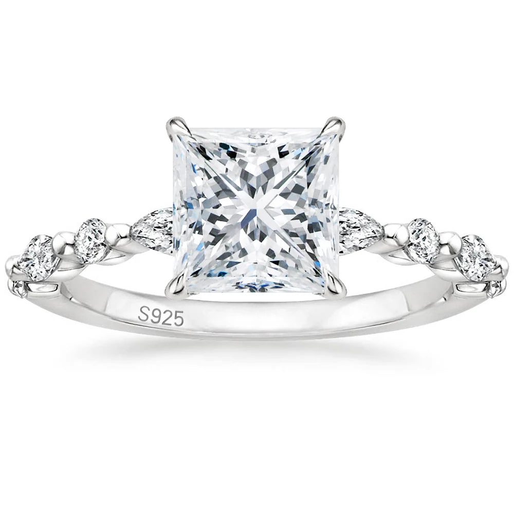 OAHLAN Fine Jewelry 2ct Princess Cut Cubic Zirconia CZ Romantic 925 Sterling Silver Ring for Wedding Engagement Anniversary MegaBDM