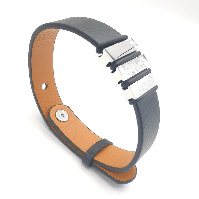 Ouj Jewelry Personalized Diy Jewelry Stainless Steel Engravable Custom Logo Blank Clasp Mens Leather Bracelet