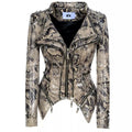 Stage Show Outfit Sexy Show Girl PU Leather Jacket Zipper Moto Biker Denim Coat Motorcycle Outwear