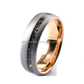8mm Silver Sandblasted Tungsten Carbide Ring Meteorite Inlay Rose Gold Plated Mens Womens Wedding Band Comfort Fit