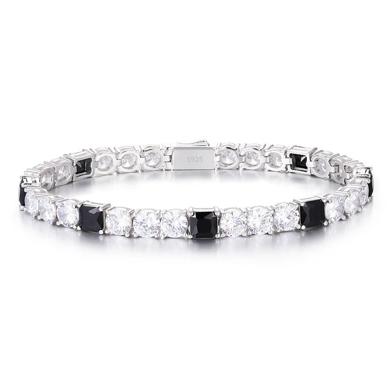 Fashion Design 925 Pure Silver Factory Hot Sale Bracelet White Moissanite Mix Black CZ Tennis Bracelet Men Gift
