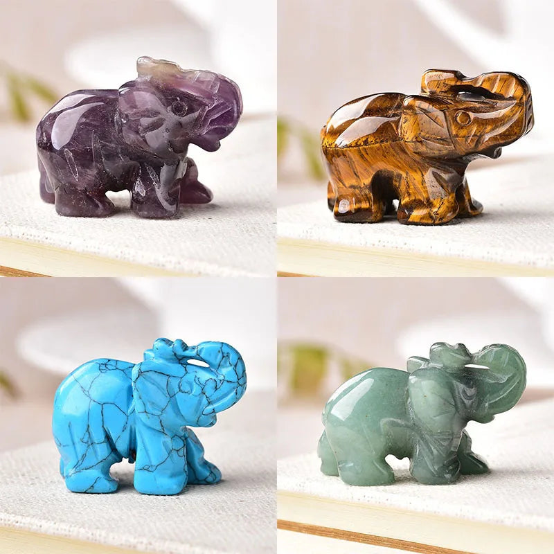 Quartz Crystal Animals Healing Reiki Gemstone Carving Elephant Red Jasper Carved Statue Guardian Figurine Decor Elephant