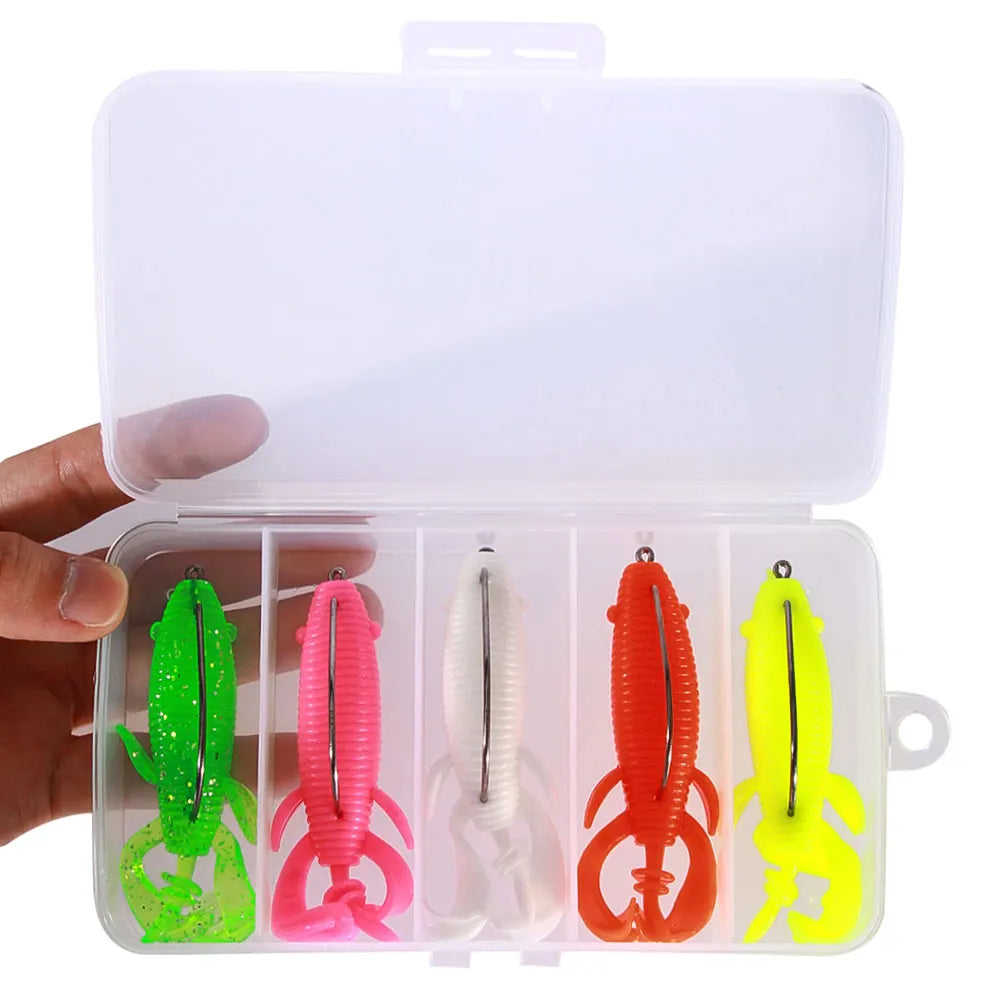 Wholesale Box029 Combo 9cm 13g 5pcs/box Floating Paddle Tail Baits Artificial Soft Plastic Fishing Lures with Crank Hook