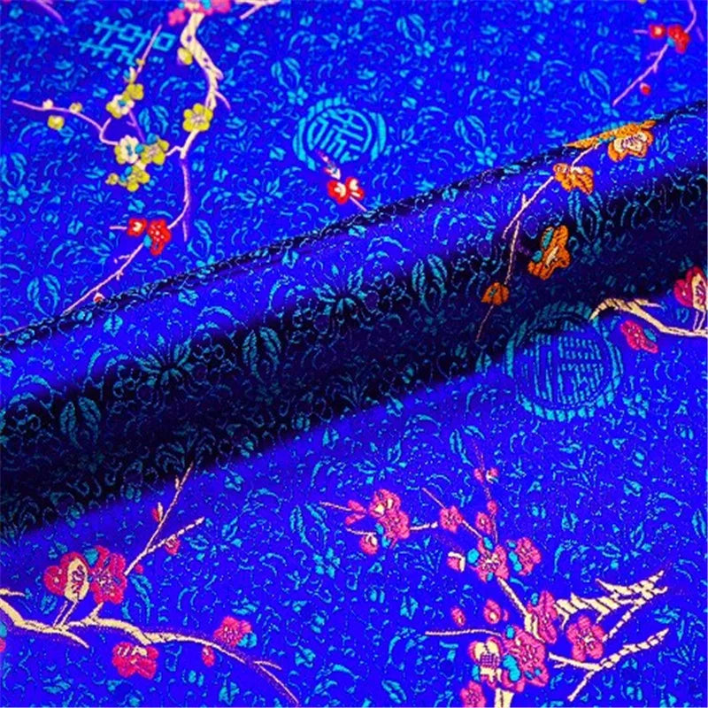 Wholesale Sapphire Blue High Density Plum Flower Jacquard Brocade Fabric for Vintage Graceful Tang Suit High Quality