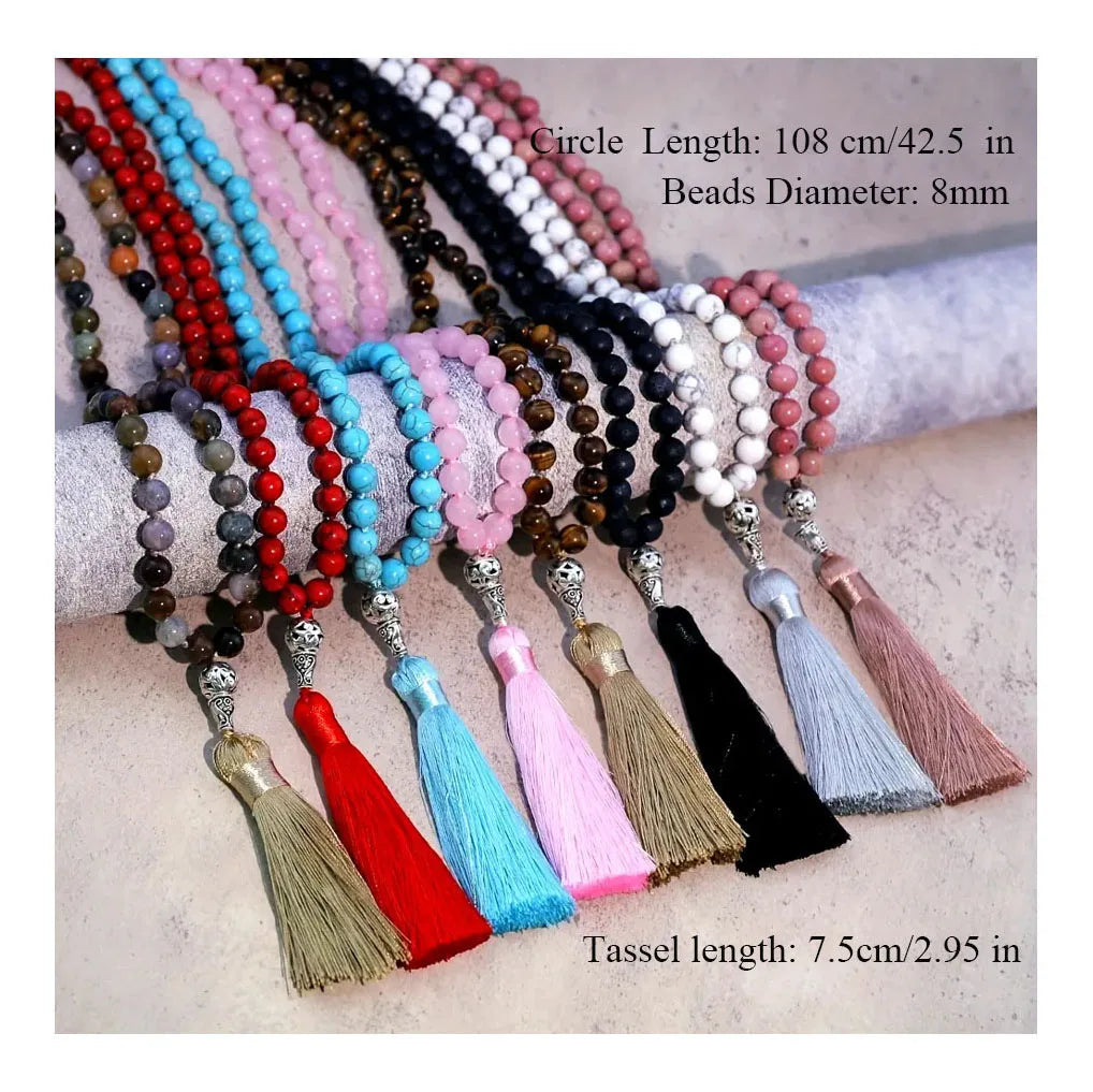 Custom Making Men Prayer Buddhist Emerald Jewelry Vintage Long Tassel African Turquoise Yoga Meditation 108 Mala Beads Necklace