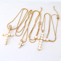 NZ1170 NEW 18K Gold Plated Brass CZ Micro Pave Charm Christian Religious Shell Pearls Cross Pendant Necklaces