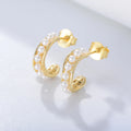 925 Sterling Silver 14K Gold Plated Round Hollow Natural Pearl Long Drop Earring