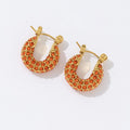 Waterproof Bag Shape Design Stainless Steel 18K Gold Red Zircon Stud Earrings Jewelry