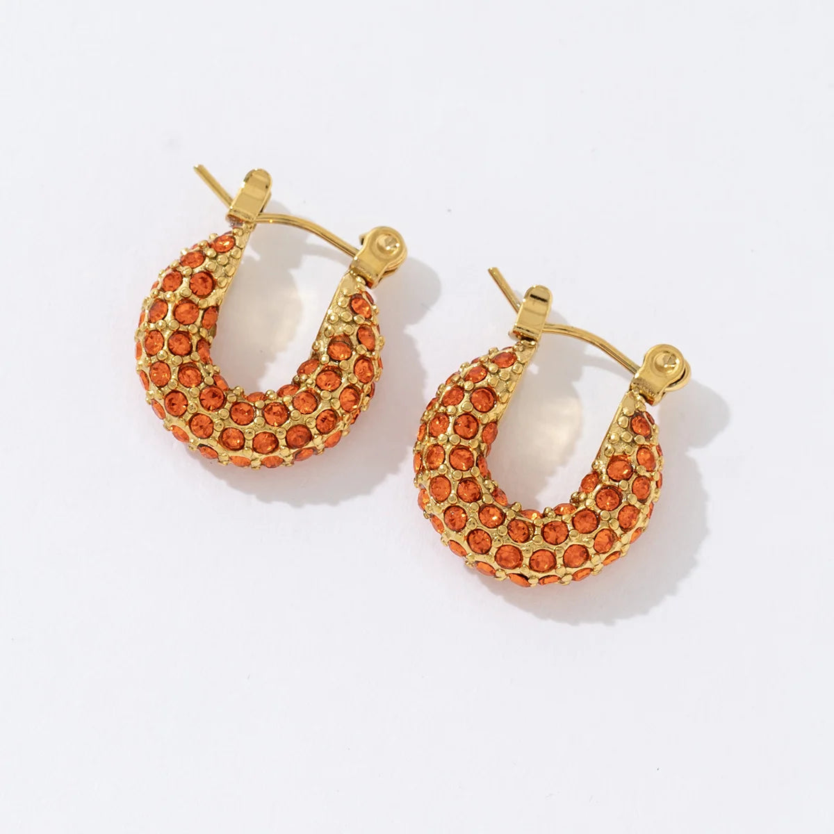 Waterproof Bag Shape Design Stainless Steel 18K Gold Red Zircon Stud Earrings Jewelry