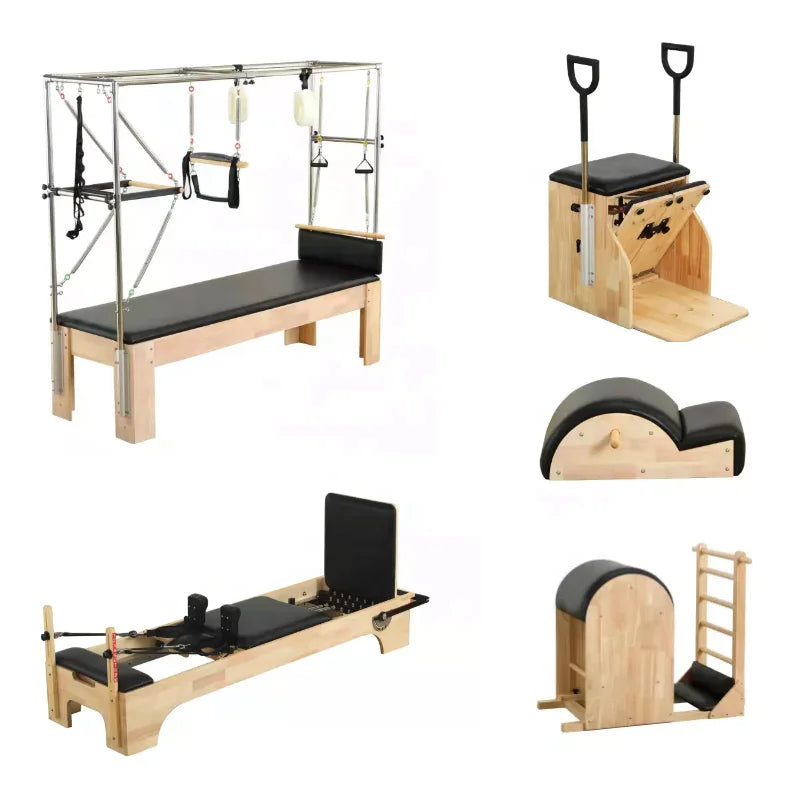 Alegro Pilates Reformer 5 Pieces Set Aluminum Alloy Oak Pilates Reformer Cadillac Spine Corrector Ladder Barrbel Chair