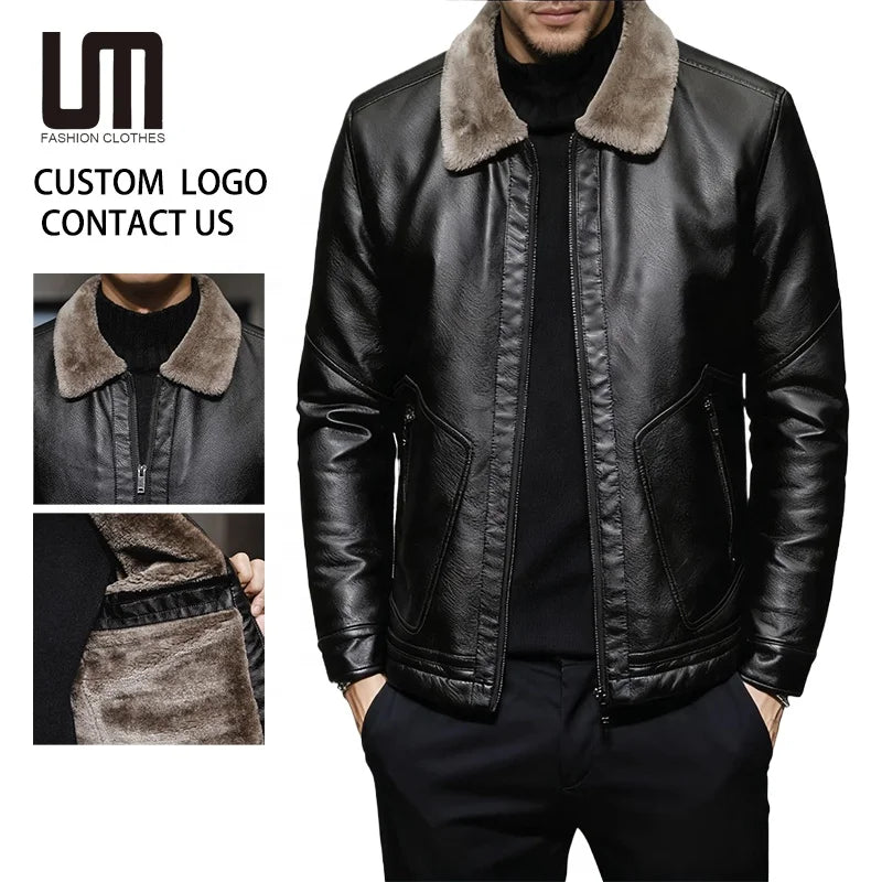 OEM Service Wholesale Good Quality Men s Winter Autumn Thick Fashion Fur Collar Windproof Warm Coat PU Leather Jacket