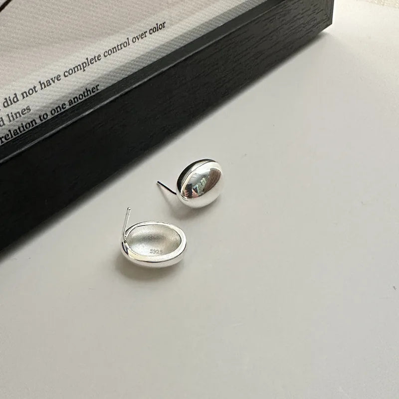 Women Gifts Luxury Jewelry 925 Sterling Silver Glossy Bean Shape Stud Earrings for Girls