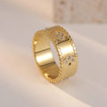 Fashion Retro PVD Plating Jewelry Stainless Steel Embossed Petal Diamond Ring Stainless Steel Ring for Women