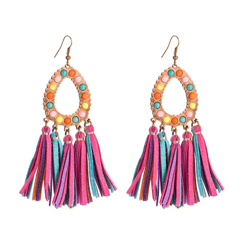 Bohemian Luxury Personalized Turquoise Tassel Drop Luxury Vintage Print Leopard Earings