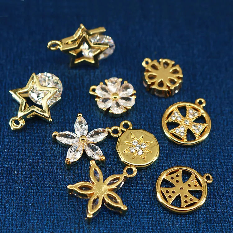 CZ8261 Mini Jewelry Supplies Gold Filled CZ Micro Pave Flower CharmsTiny Small CZ Diamond North Star Cross Charms Pendants