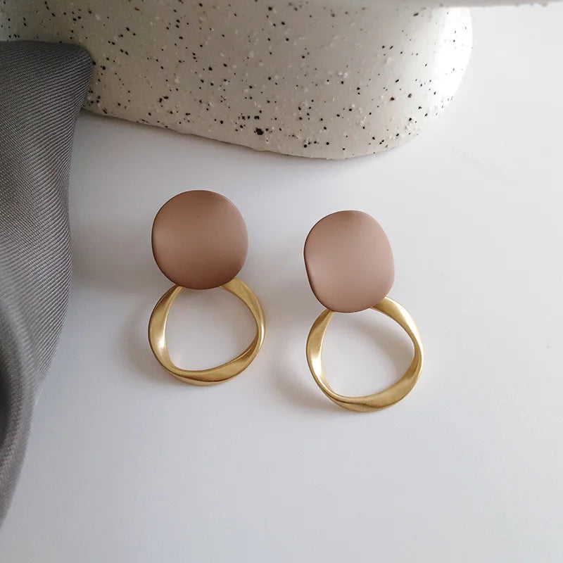 SC Autumn Winter New Brown Vintage Earrings Trend Korean Stud Earrings Fashion Statement Circle  Dangle Earrings