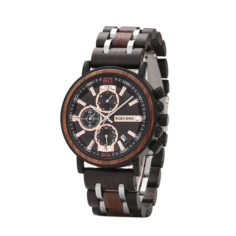 For Wholesale Reliable Handmade Luxury Wooden Business Fashion Chronograph Watch for Men with Stainless Steel Band and OEM