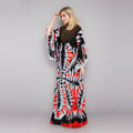 Women Muslim Elegant Tie Dye Rhinestones Appliques Long Sleeve Lace Trim Floor Length Kaftan Abaya Robe Dress