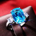 CAOSHI New Simple Designs 3 Stone Silver Color Factory Price ODM OEM Big Cushion Cut Crystal Ring for Women