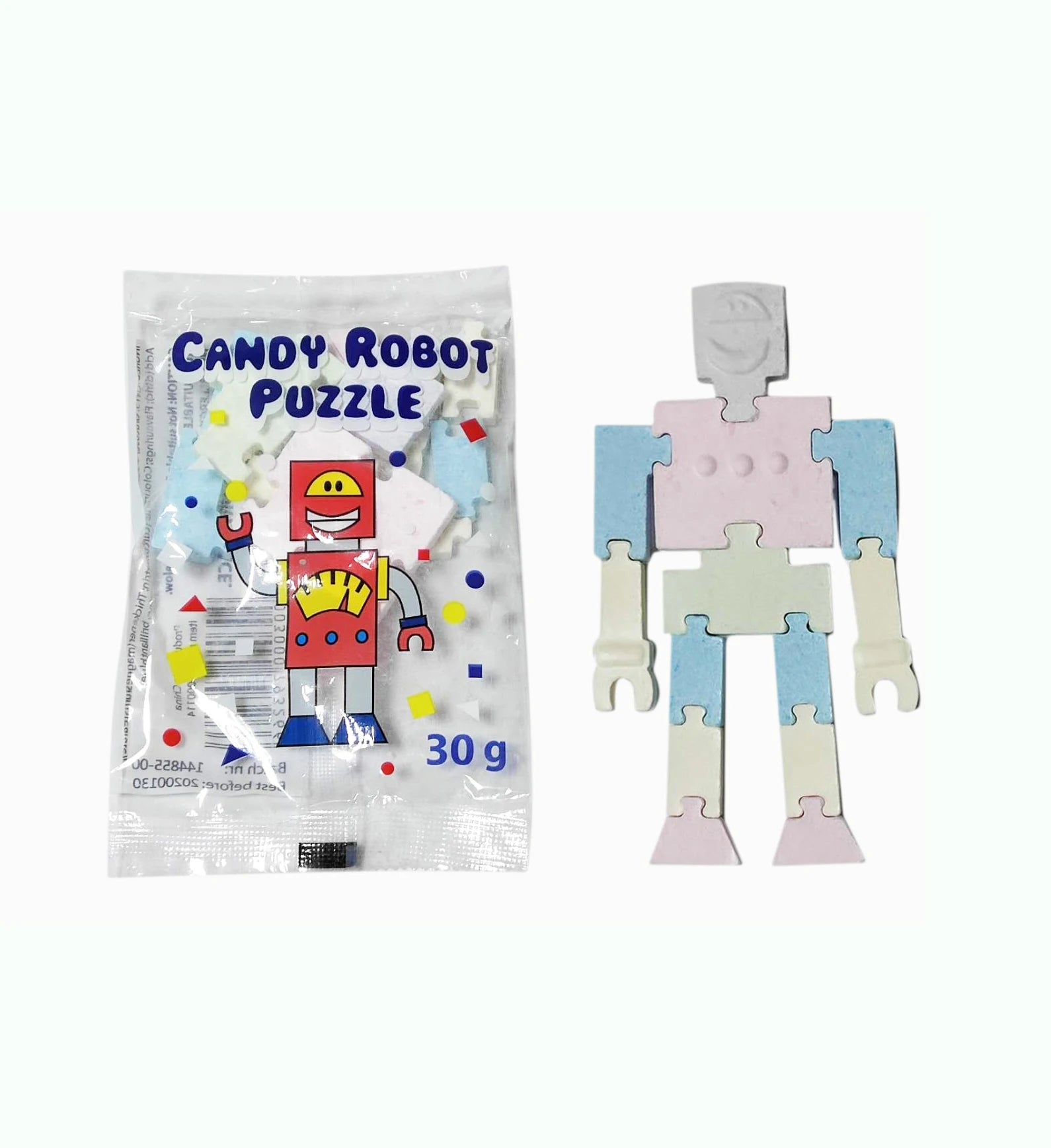 30g Dextrose Tablet Puzzle Candy Toy Fruity Flavored Acid Ingredients Robot Design Bag