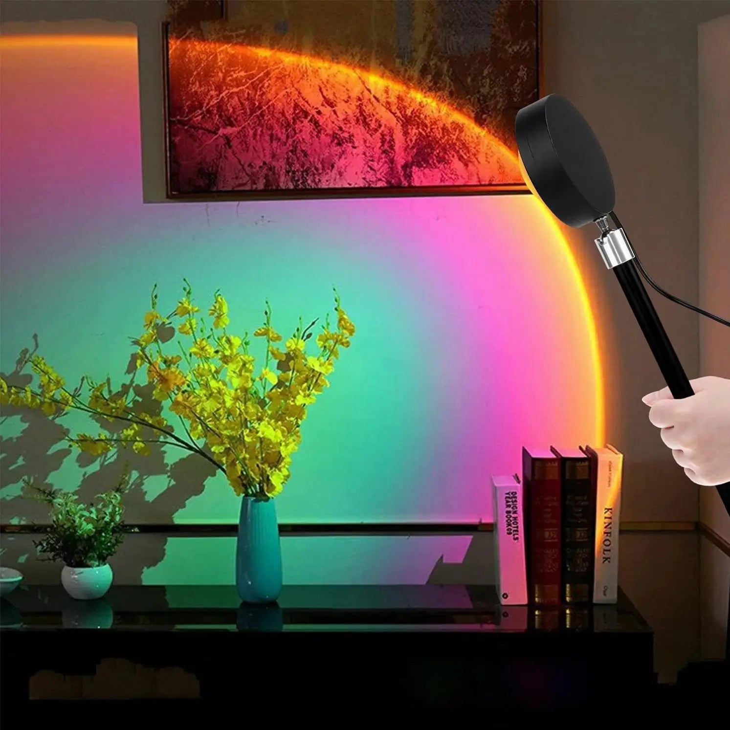 Modern Sunset Shadow Lamp USB-Charging Romantic Visual Mood Light LED Night Light Projector with Remote Control Switch