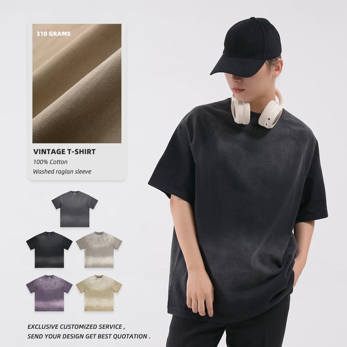 Heavy Weight Raglan Sleeve Oversized Mens Solid T-Shirt Blank Streetwear High Quality Vintage Washed Breathable Cotton Tee