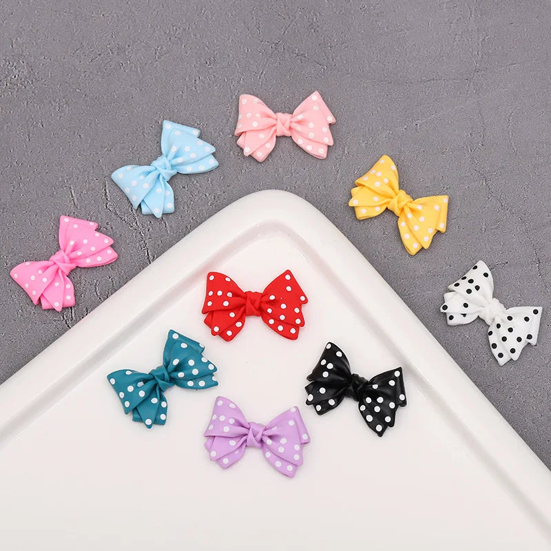 Yiwu Wintop Lovely Dot Pattern Colored Bow Knot Design Flat Back Resin Cabochons for Girl Kids Hairpin Hair Band