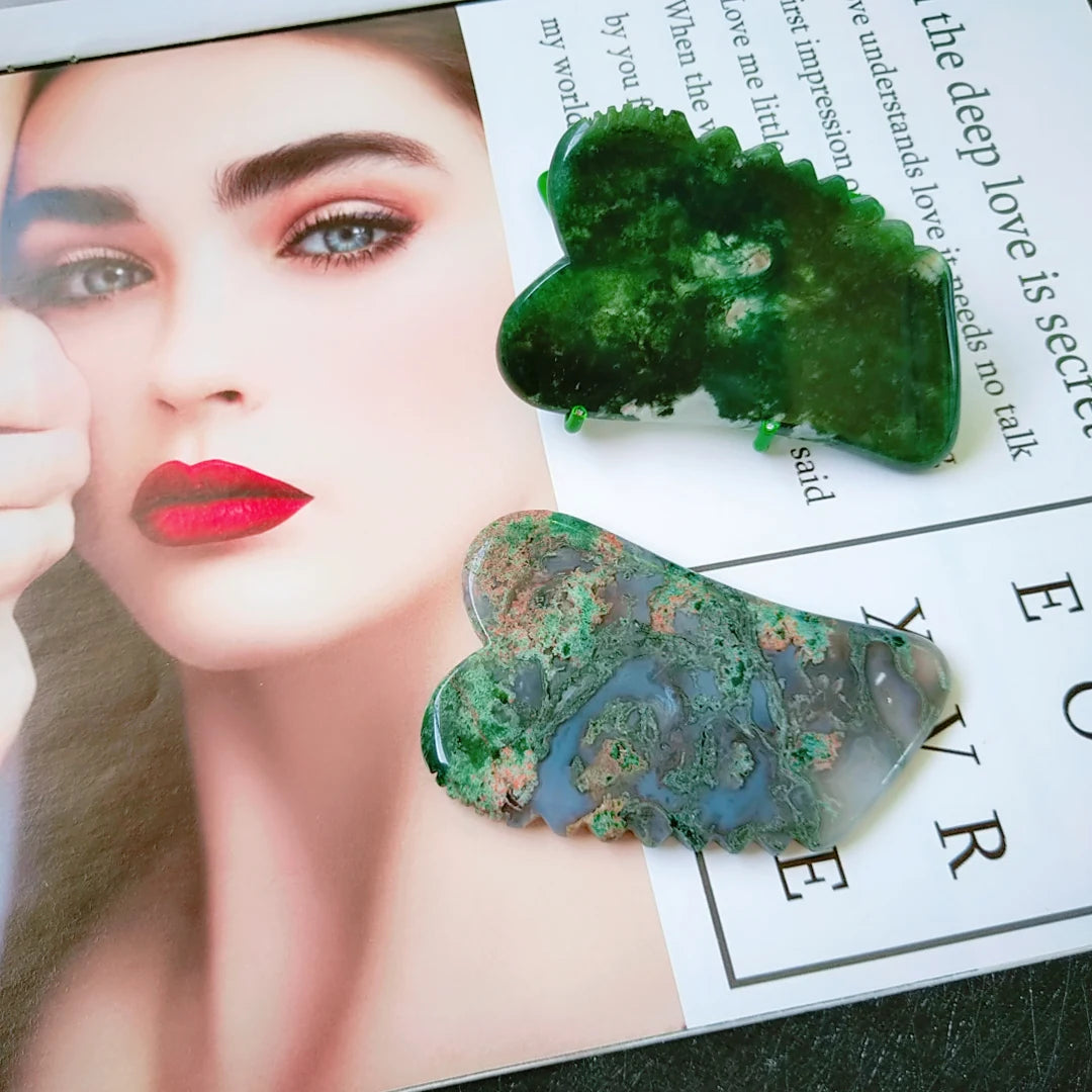 Huiying Hot Sale Moss Agate Jagged square Shape Eye Gua Sha Massage Tool for Beauty Healthy