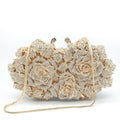 Fashion Bling Crystal Roses Rhinestone Luxury Evening Clutch Bag with Metal Chain for Women Wedding Party Small Capacity