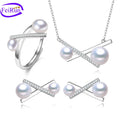 FEIRUN 8mm White Color Button Natural Freshwater Pearl Jewelry Set for Women