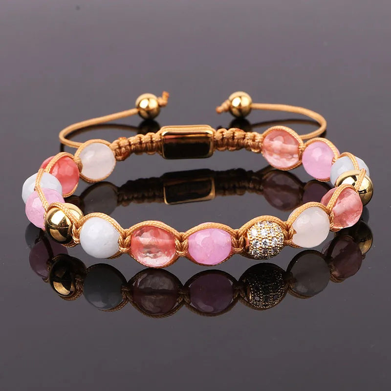 Hot Selling CZ Mirco Pave Ball Colorful Natural Stone Jade Beads Handmade Women Macrame Friendship Bracelet
