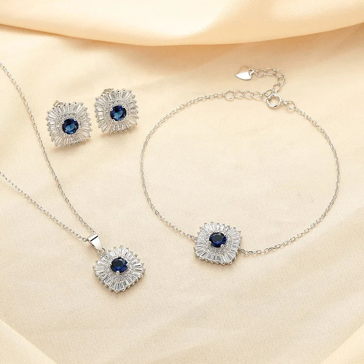Yaeno Fine Jewelry Sets for Women Baguetle Earrings Bracelet and Necklace Set in Pure Silver 925 Necklace Bracelet Sets