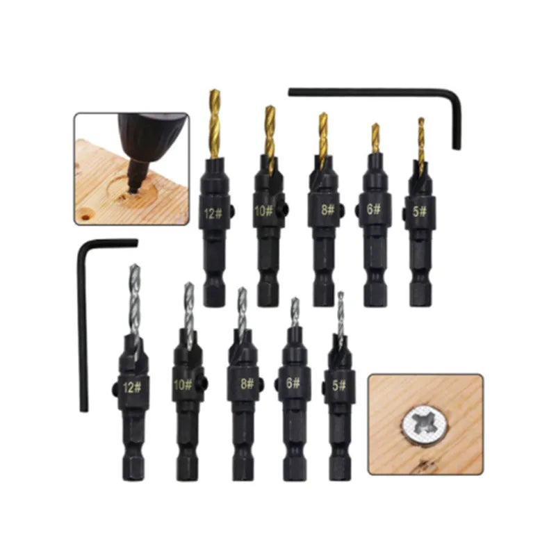 Hexagonal Shank Titanium Plated Countersunk Head Twist Drill Set Woodworking Hole Opener Chamfer Punching Integrated High