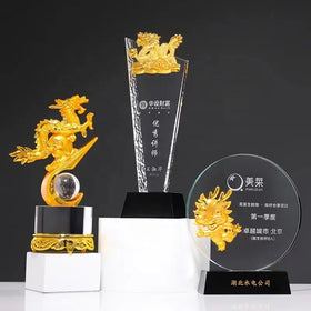 Newest 2024 Dragon Design Crystal Metal Trophy Anniversary Meeting Souvenir Gifts Office Decoration
