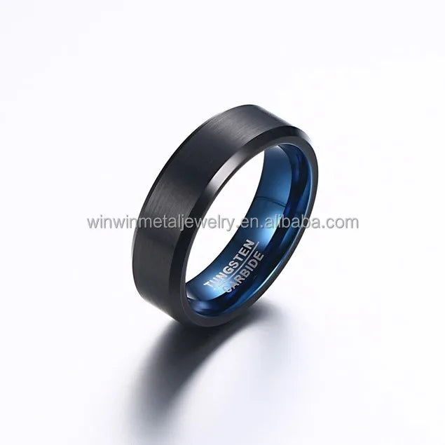 Free Engraved 6mm Tungsten Carbide Wedding Engagement Ring Luxury Black Blue Inlay Unisex Classic Trendy Jewelry Parties Gifts