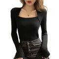 Women Top Pullover Sweater Jumper Korean Style High Elastic Solid Color Fashion Sweater