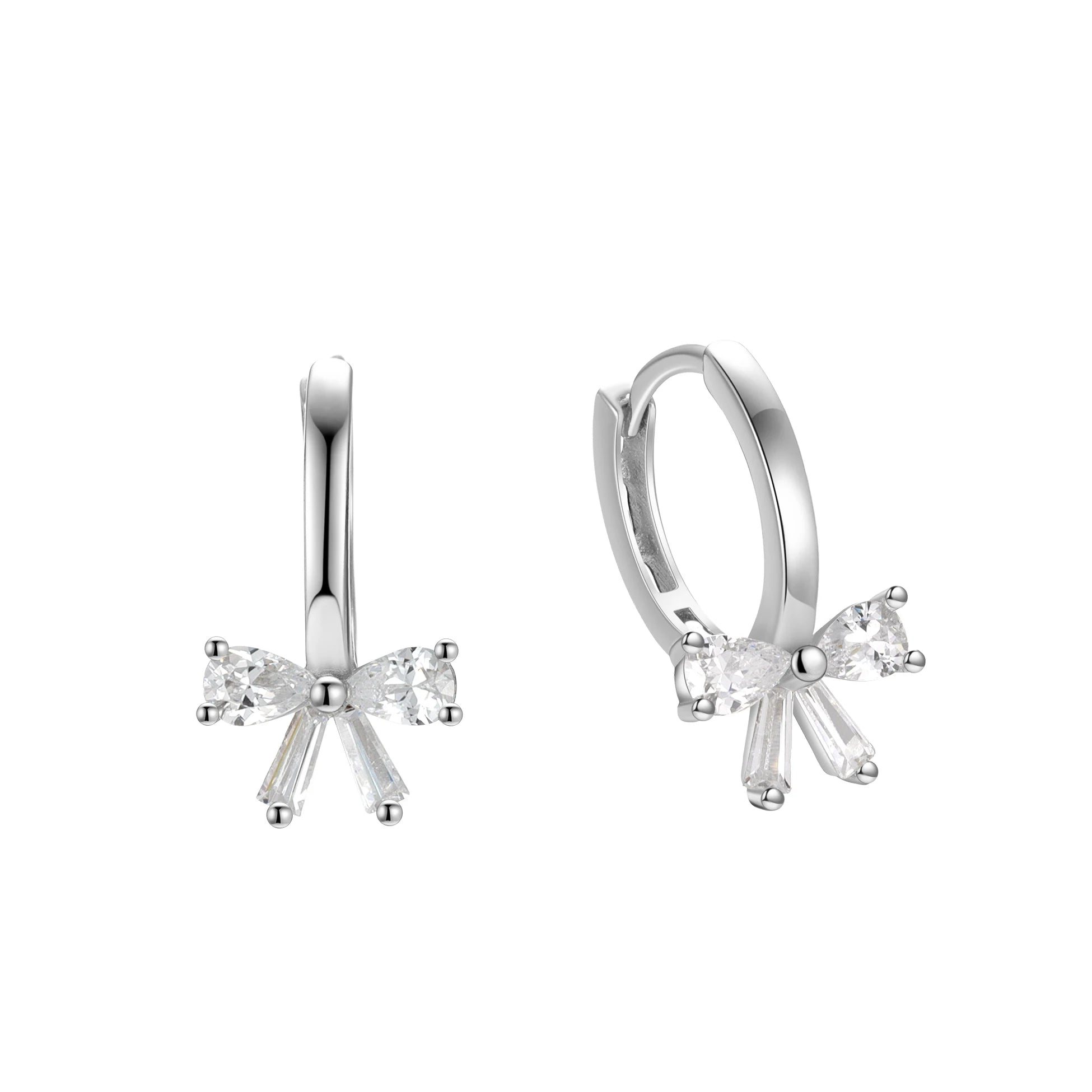 Bowknot Earrings 925 Sterling Silver Round Cubic Zirconia Butterfly Cute Hoops for Women Girls Wholesale Fine Jewelry