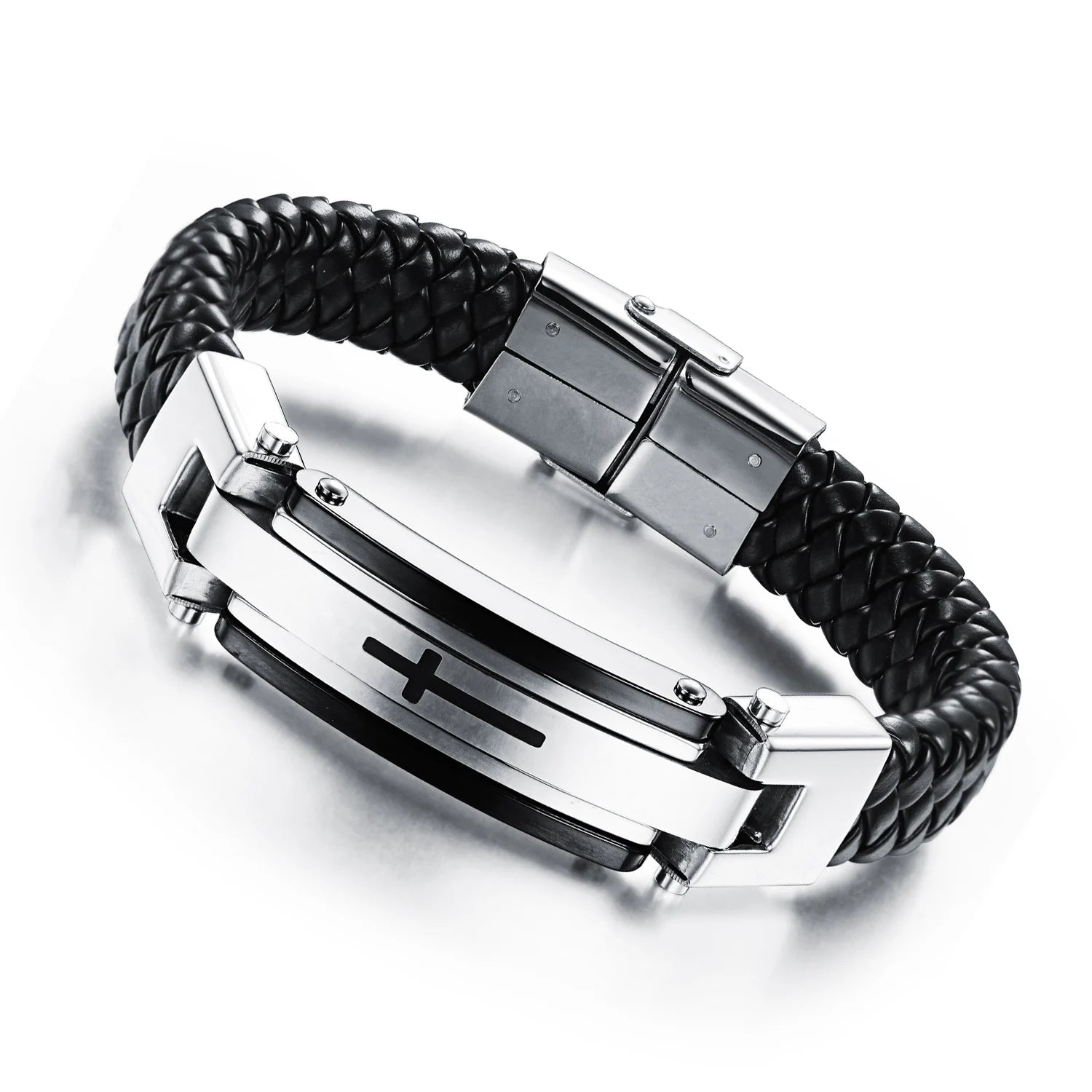 Classic Cool Cross Bracelet Men Jewelry Stainless Steel Clasp Luxury Adjustable Mens Jewelry Genuine Leather Bracelet
