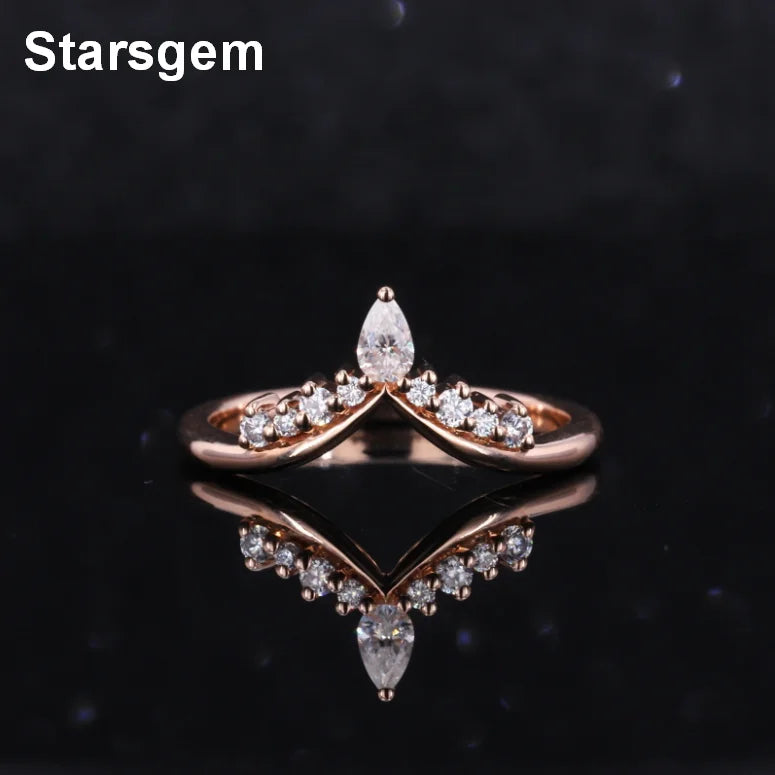 Starsgem New Style 14k Gold Ring 2.5*4mm Pear Cut & Round Shape Diamond Rings for Women