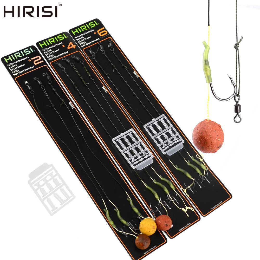 Carp Fishing Hook Link with Coated Line Ready Made Fishing Hair Rigs with Barbed Hook and Boilie Stoppers