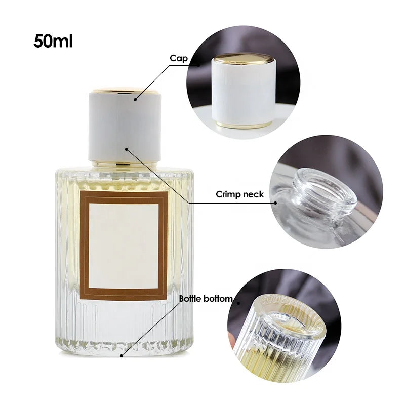 Private Label Elegant 30ml/50ml Transparent Empty Perfume Bottles with Pump Cap and Boxes Cylinder Shape