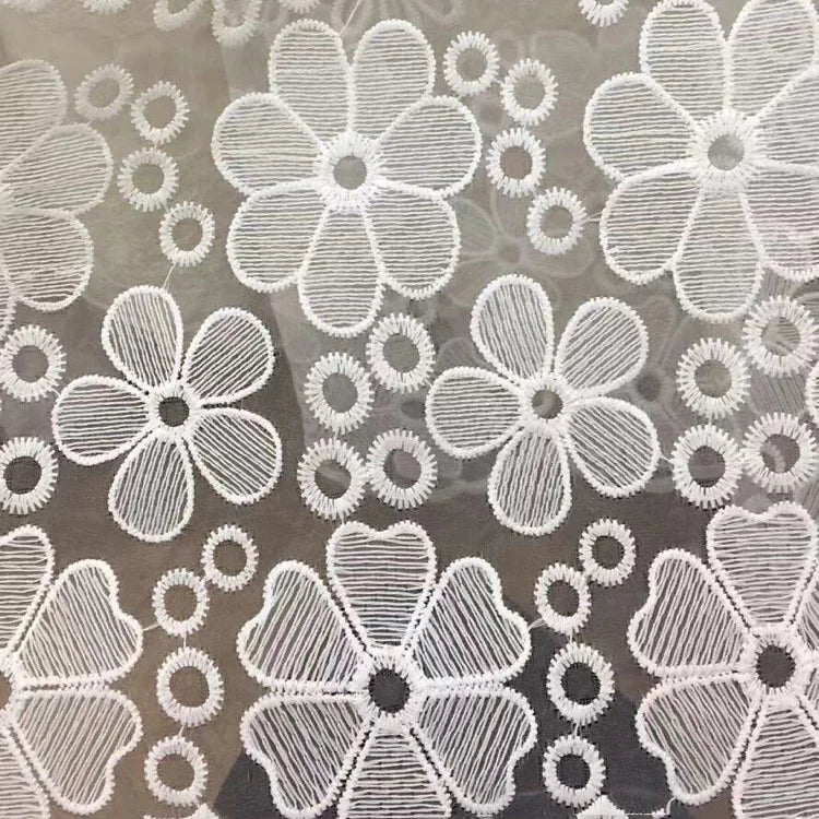 Fancy White Floral Embroidery Milk Silk Organza Lace Fabric LT21479