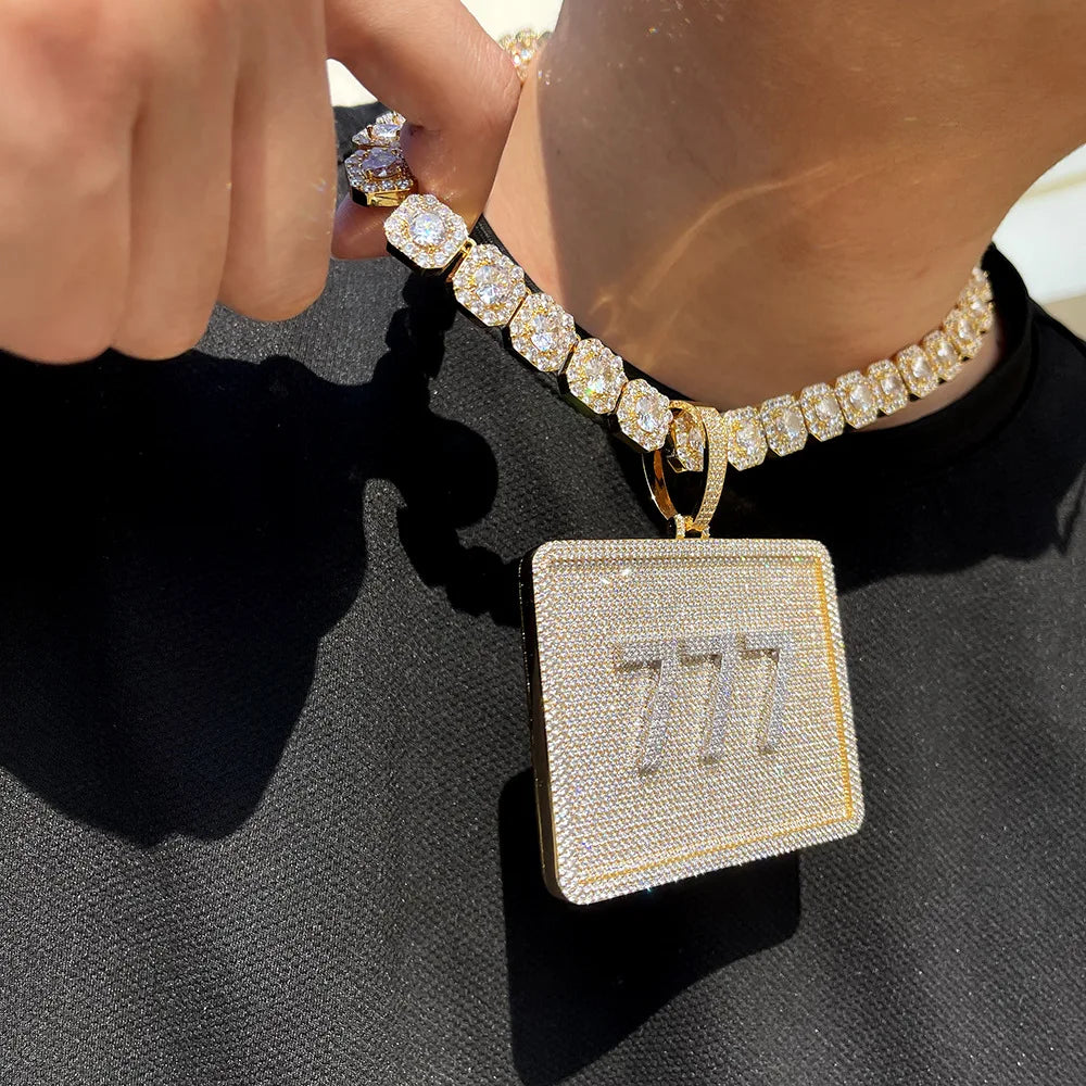 Customizable Name Letters Men Hip Hop 8cm Rectangle Full Iced CZ Diamond Pendant Necklace Big Size Link Chain