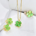 G1914 Fashion Four Leaf Clover Jewelry Necklace Earring Ring Green Rotating 4-Leaf Clover Jewelry Set