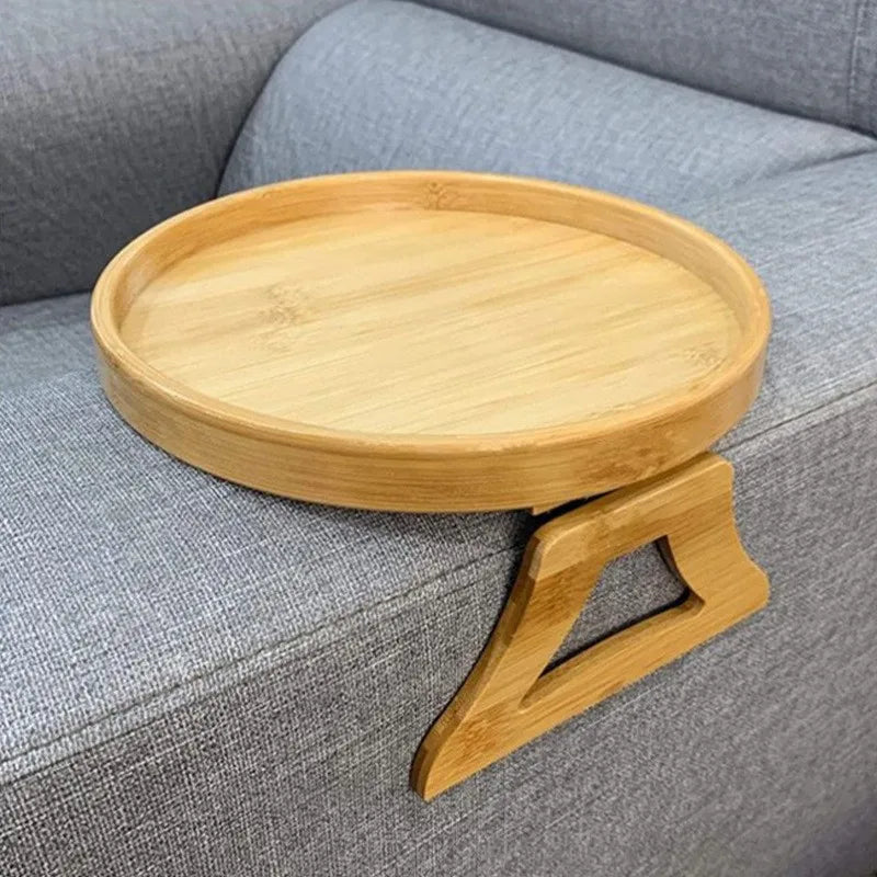 Natural Bamboo Foldable Sofa Couch Arm Storage Tray Small Round Plate Sofa Tray
