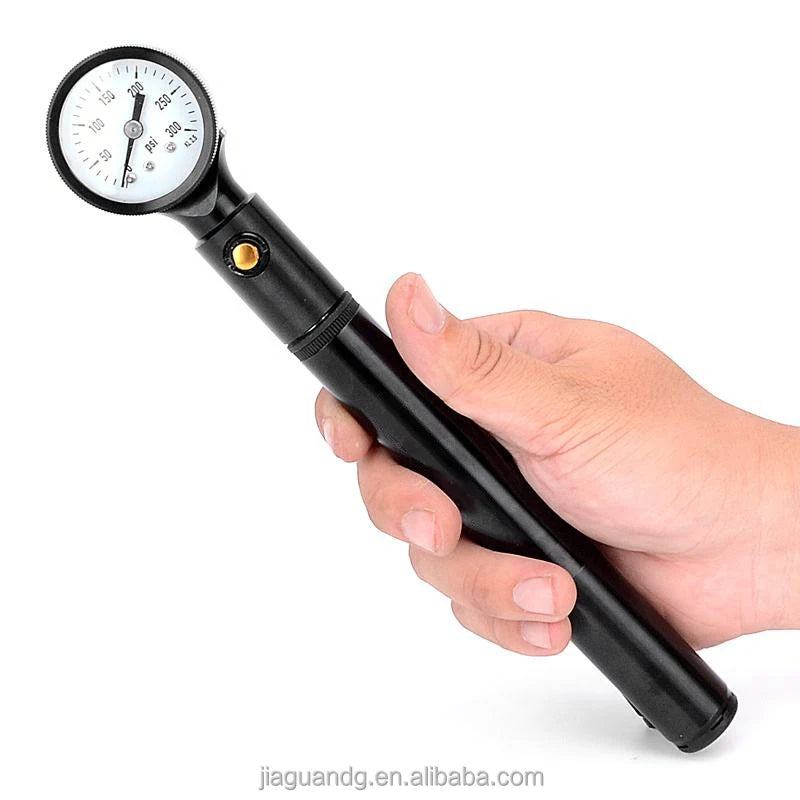 Portable Electric Mini Bike Pressure Pump with Gauge Aluminum Alloy 15Bar/300PSI for Bicycle Tire Inflator