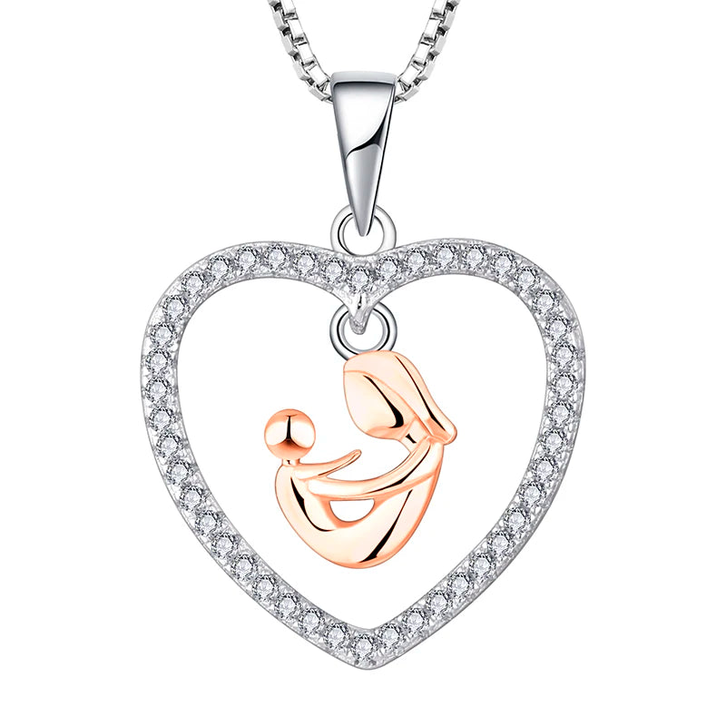 925 Sterling Silver Collar Necklaces with Fashion Zircon Link Chain Heart Pendant Necklace for Mom-for Parties and Mother's Day