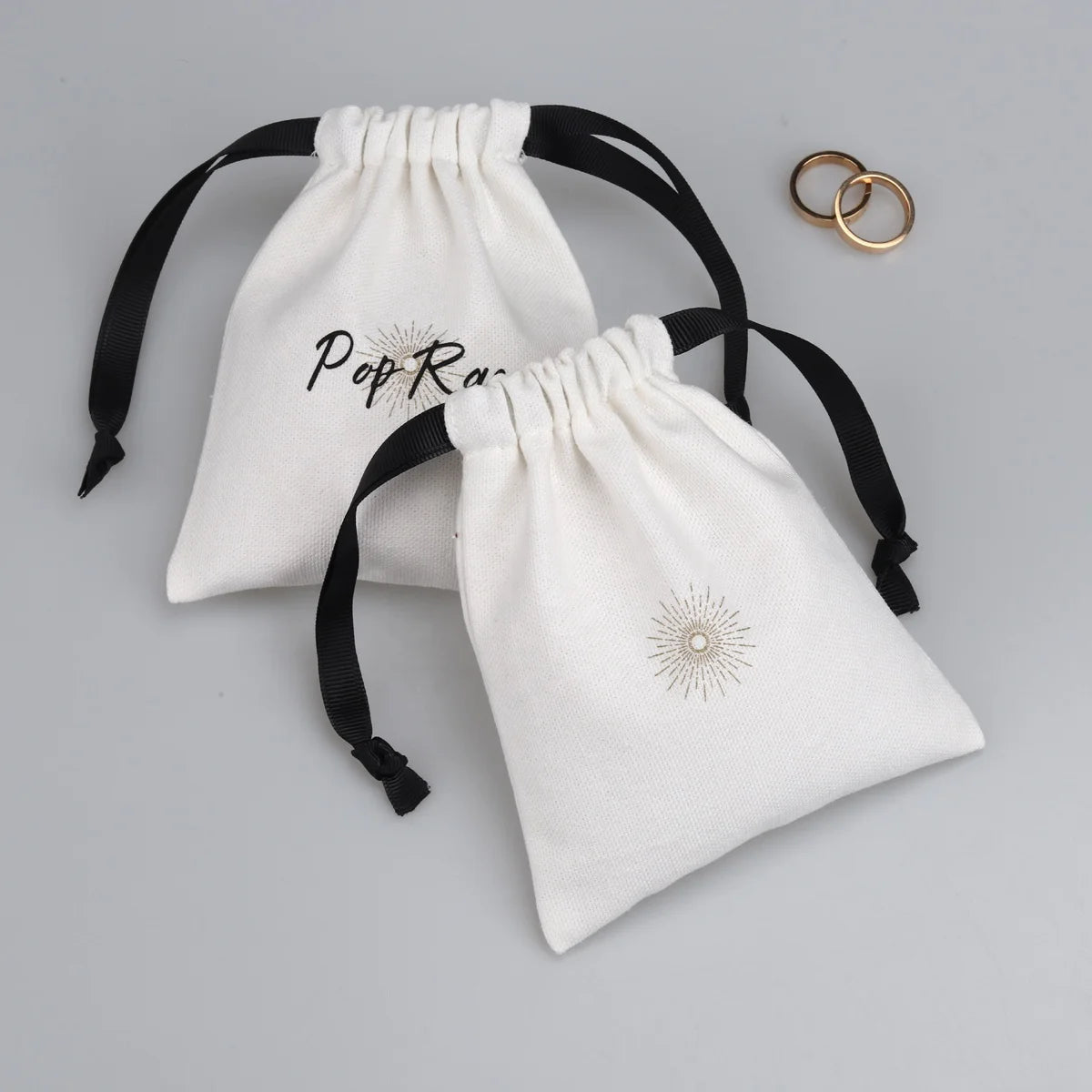 Recyclable Custom Logo Canvas Watch Ring Jewelry Packing Bag Small Drawstring Cotton Canvas Bracelet Necklace Jewelry Pouch